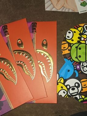 Authentic BAPE Lunar New Year Red Packet Envelopes, Shark Face & Baby Milo-4 Lot